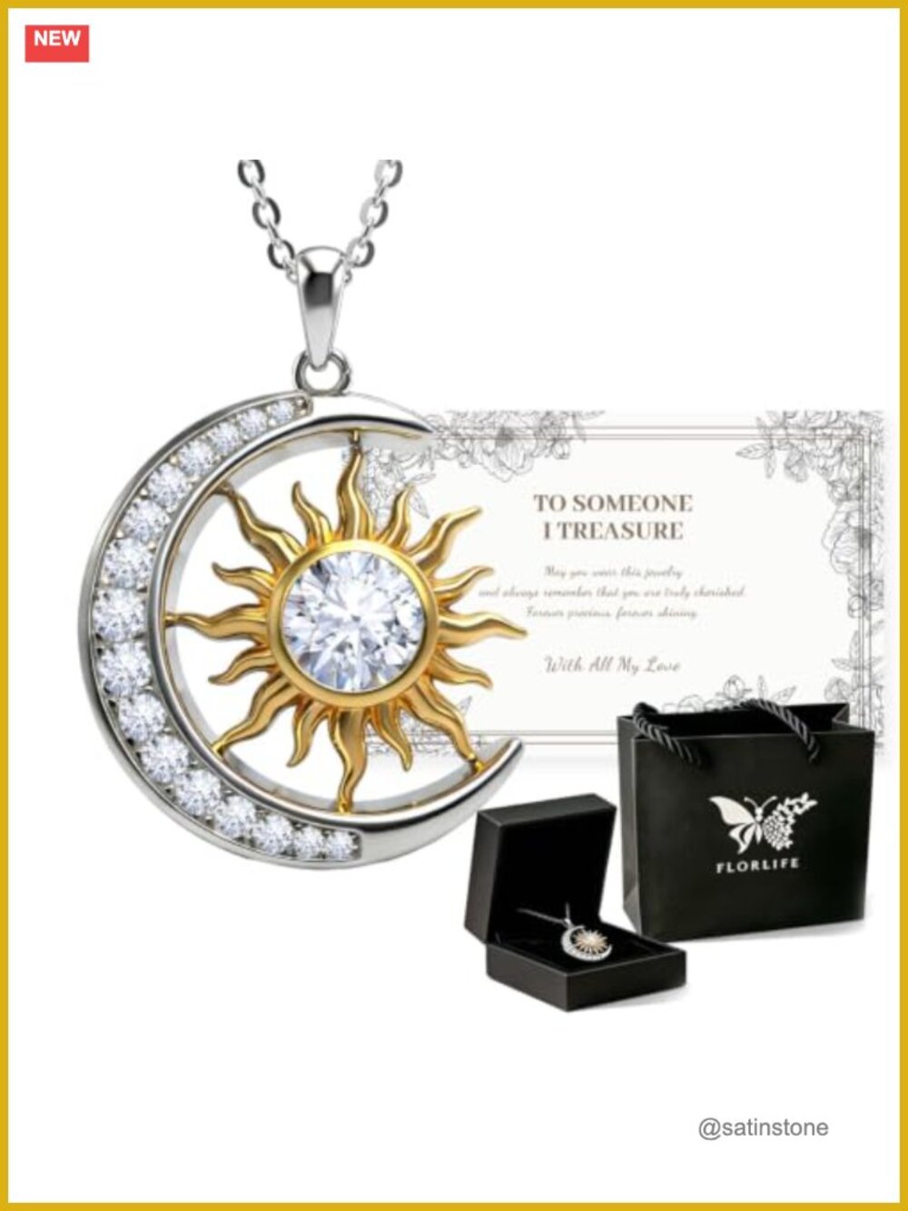 Sterling Silver Sun Moon Pendant Necklace Diamond Celestial Jewelry